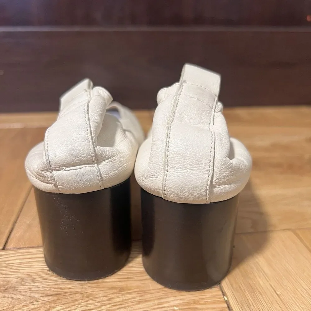 Everlane Shoes Womens 6.5 Ivory Leather Slip On Ballet ‎ Block Heel Round Toe